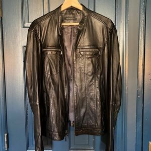 John Varvatos Band Collar Leather Jacket